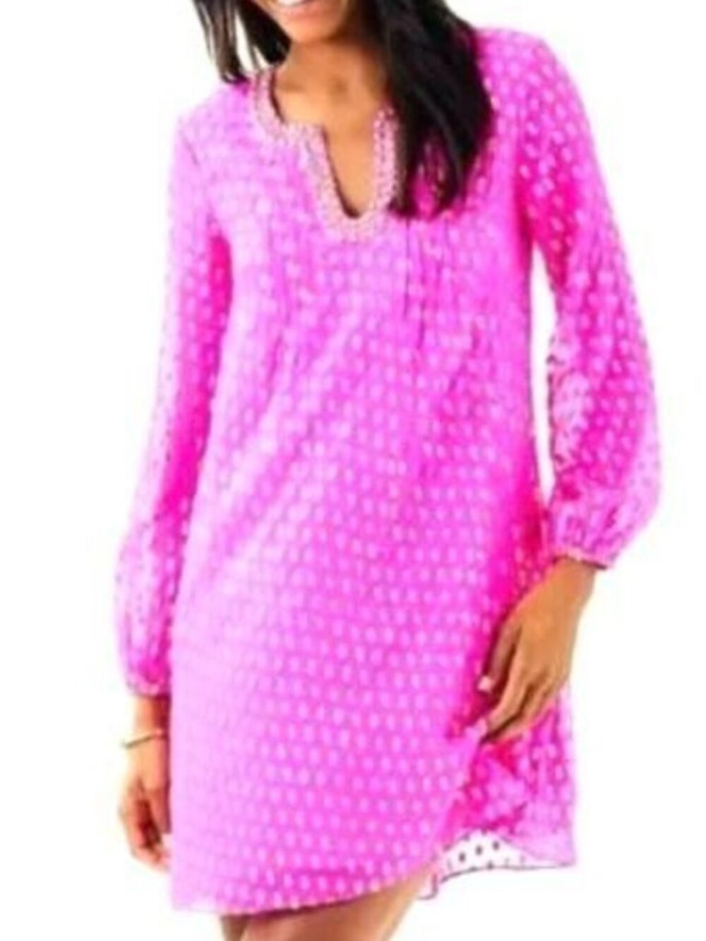 Lilly Pulitzer Colby Silk Tunic Dress Hot Pink Gold Metallic Dots Beading 6